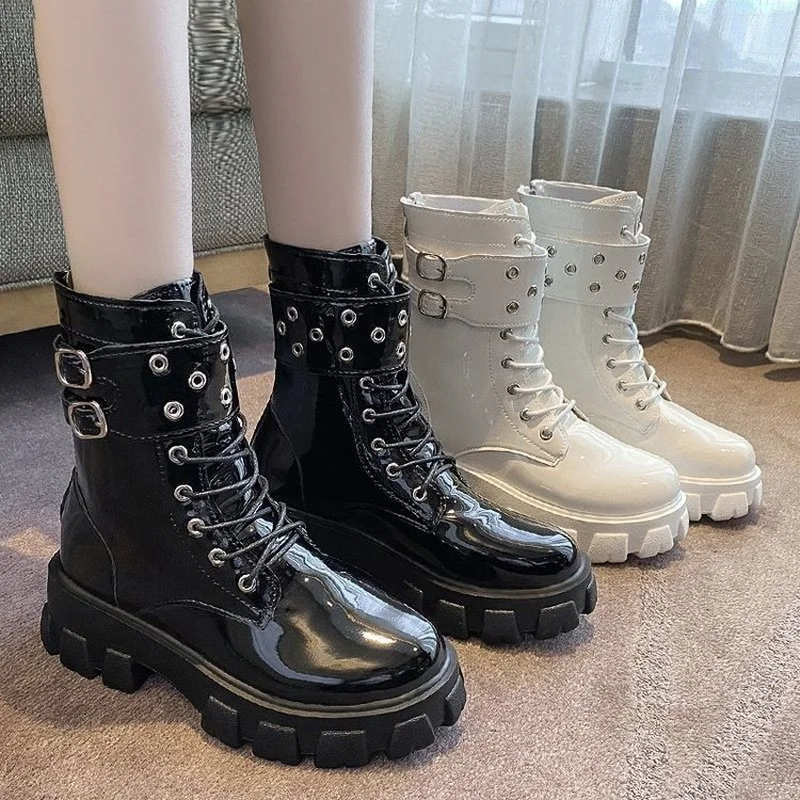 Winter Boots Women Ankle Platform Boots Woman Lace-up Plus Size Fashion Ladies Motorcycle Boots Casual Female Shoes New