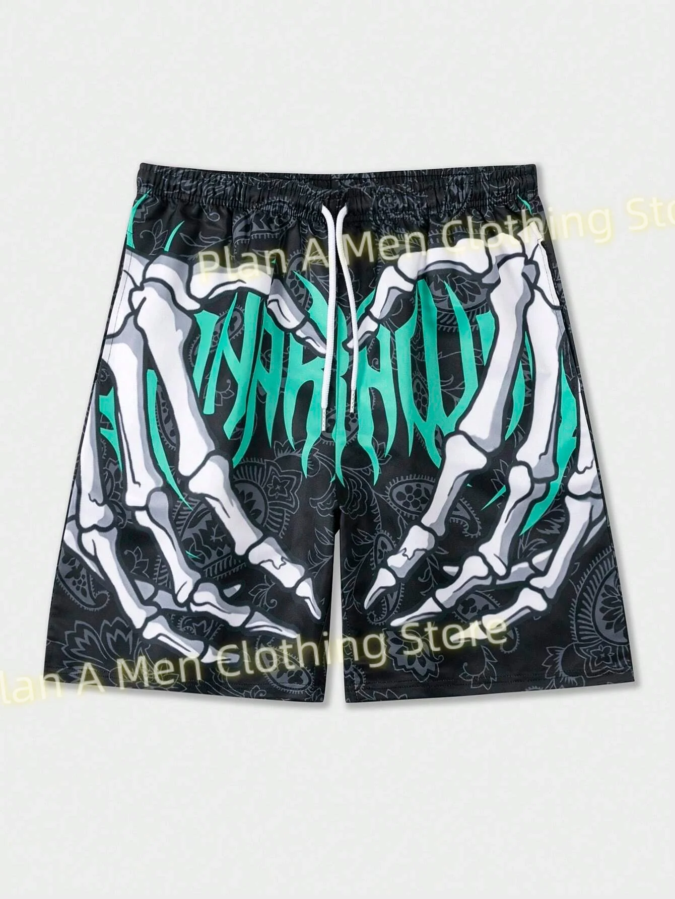 Mens Summer Classic Skull Beach Short Pants New Fashion Skeleton Hand Print Men  Gym Shorts Quick Drying  Shorts Men Clothing 5