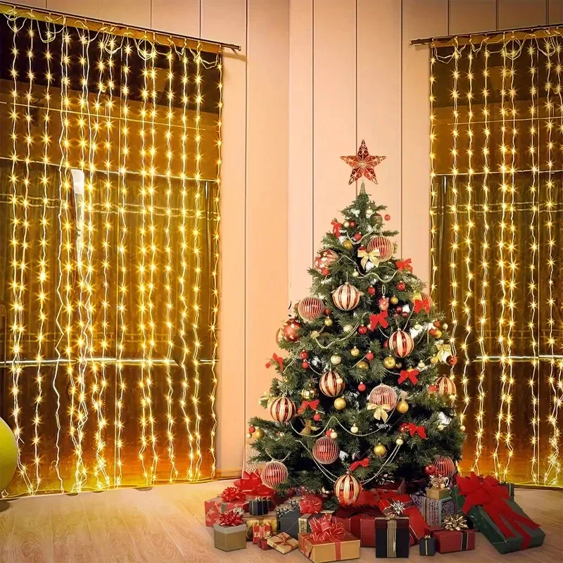 1pc 3x3M LED Curtain Lights Holiday Fairy Lights Xmas Tree Christmas Garland 8 Modes Remote Party Home Christmas Decorations christmas decorations