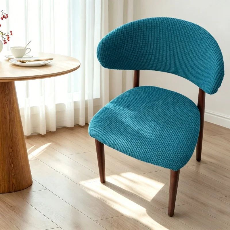 Set of Stretch Split Polar Fleece Chair Covers - Solid Color Dining Room Chair Protectors