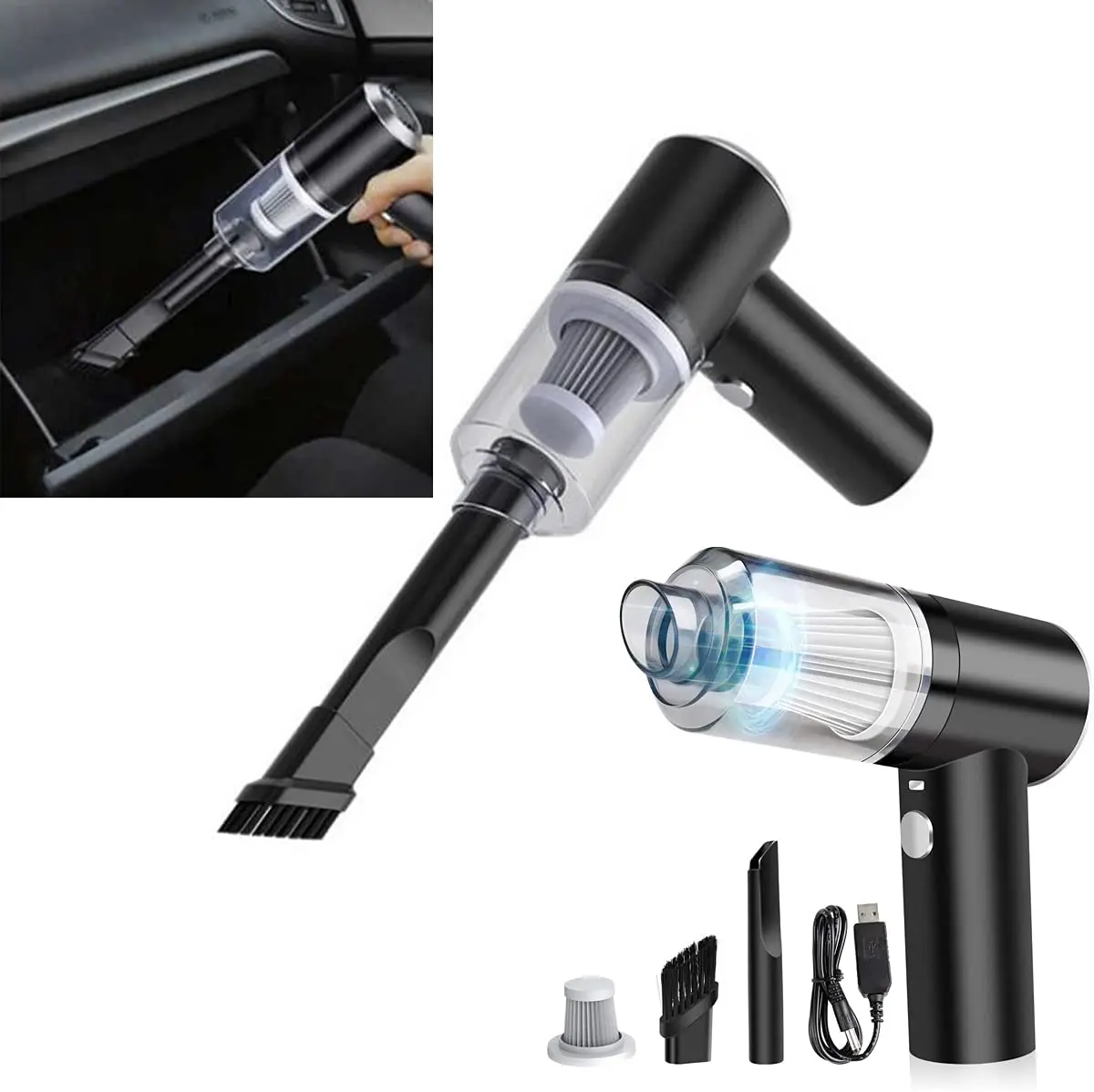휴대용 미니 습식 및 건식 진공 청소기, 9000Pa, USB 충전, 1200mAh
