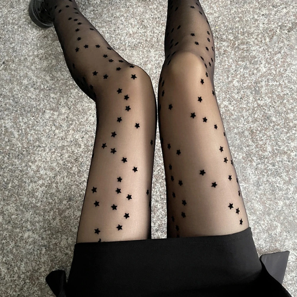 Description Picture 2 of itemFashion Women Tights With Pattern Star Printed Pantyhose Gothic Mesh Tights With Tattoo Ladies Long Anti-Hook Black Stockings