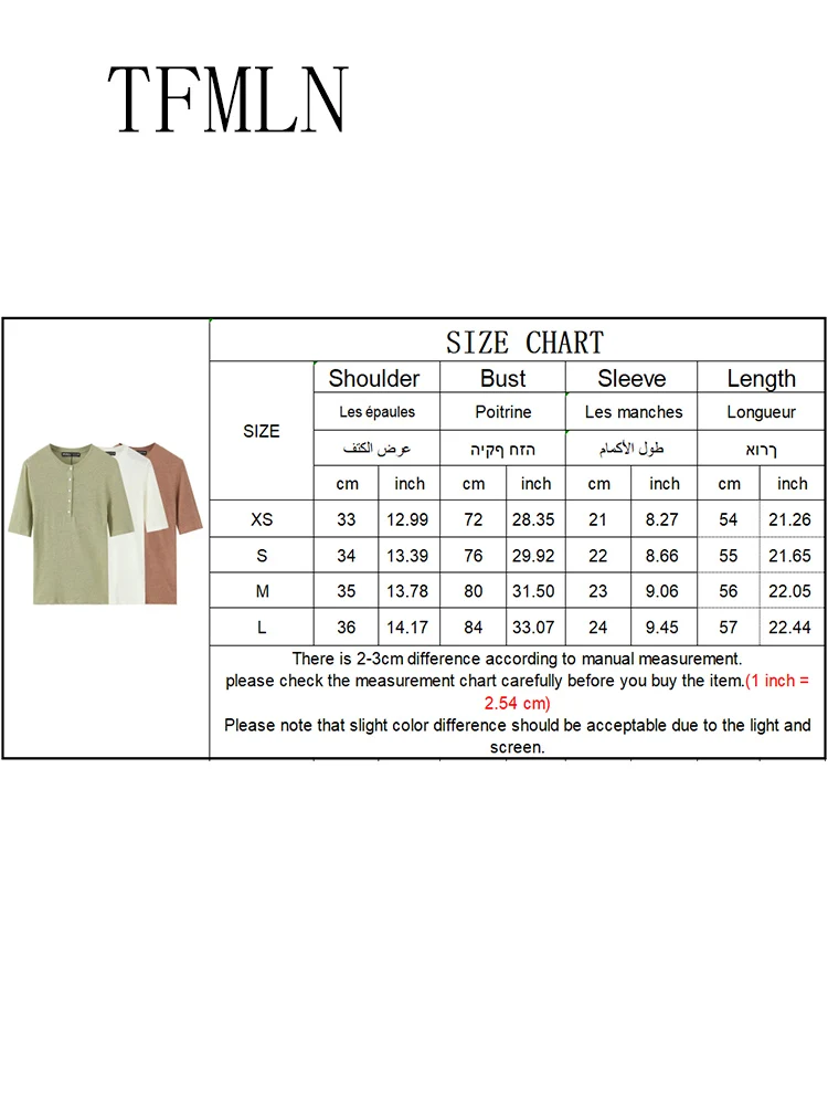 TFMLN 2025 Summer Women Solid Causal T-Shirt Fashion O-neck Short Sleeve Translucence Chic Tops High Street Girls Button Shirts