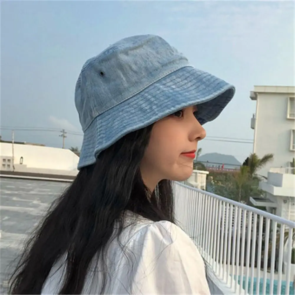 Solid Color Cotton Bucket Hats Unisex Summer Sunscreen Panama Hat High Quality Men Denim Beach Cap Outdoor Fisherman Hat