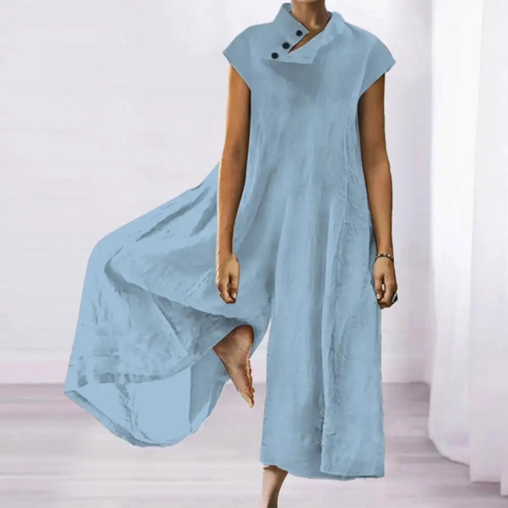 

Womenjumpsuit Women One-piece Jumpsuit Stylish Stand Collar Wide Leg Jumpsuit Breathable Soft Chic Summer Attire for Women