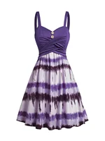 Plus Size Women's Tie Dye Print Dress Mock Button Crossover High Waisted Sleeveless A Line Mini Dress Summer Dresses - Image 5