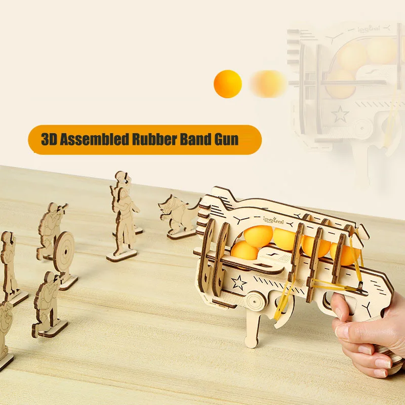 

3D Wooden Puzzle Rubber Band Guns DIY Handmade Assembly Gun Educational Toys For Children Boys Teens Outdoors Game Gift