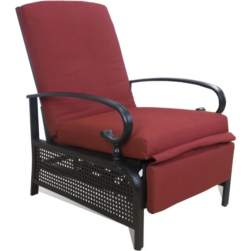 Adjustable Outdoor Patio Reclining Lounge Chair-Comfortable Cushioned Recliner Chair with Strong Extendable Metal Frame