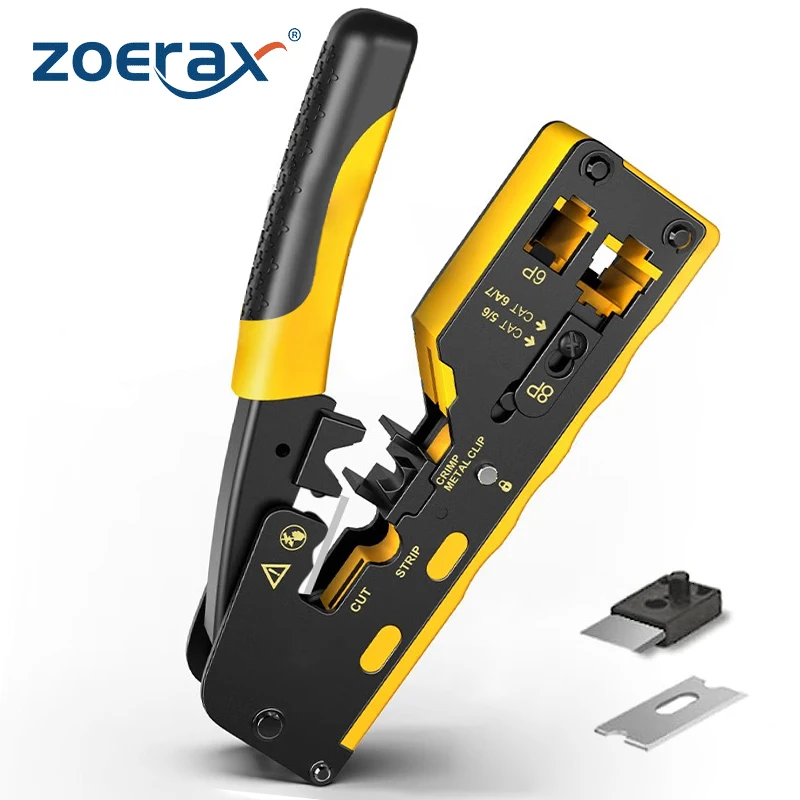 Zoerax Ethernet Crimping Tool Wire Cutter Crimper para Cat7 Cat6a Cat6 Cat5e Pass Through Conectores Rj45