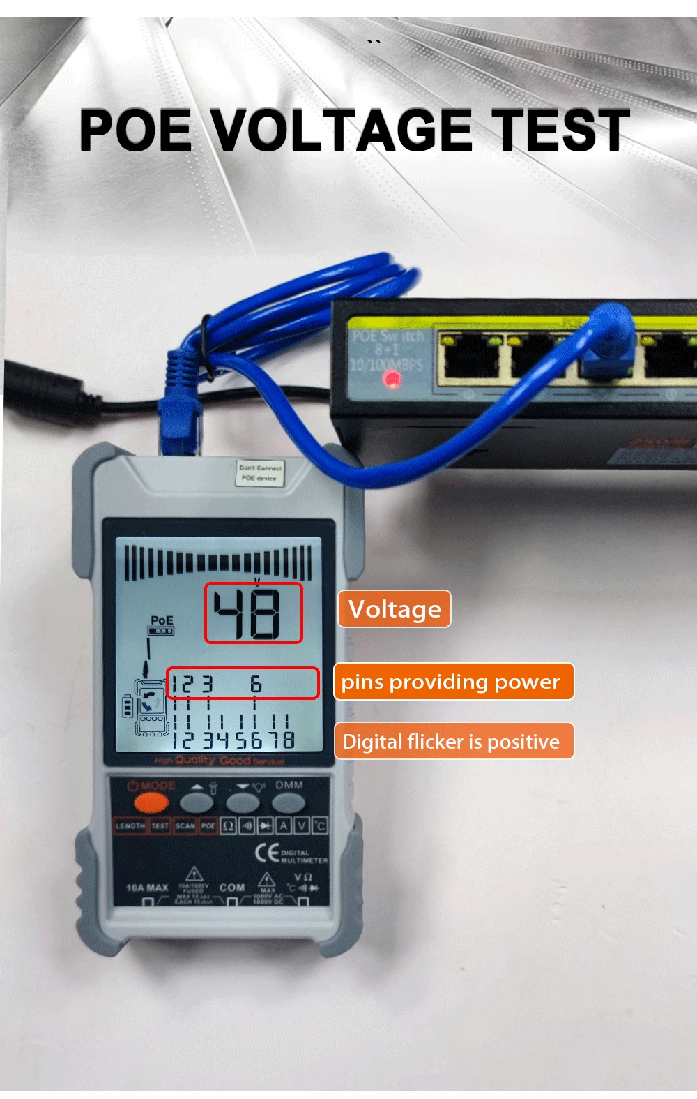 ET616 ET618 2 in1 Network Cable Tester Multimeter with LCD Display Analogs Digital Search POE Pairing Wiremap Sensitivity Tester