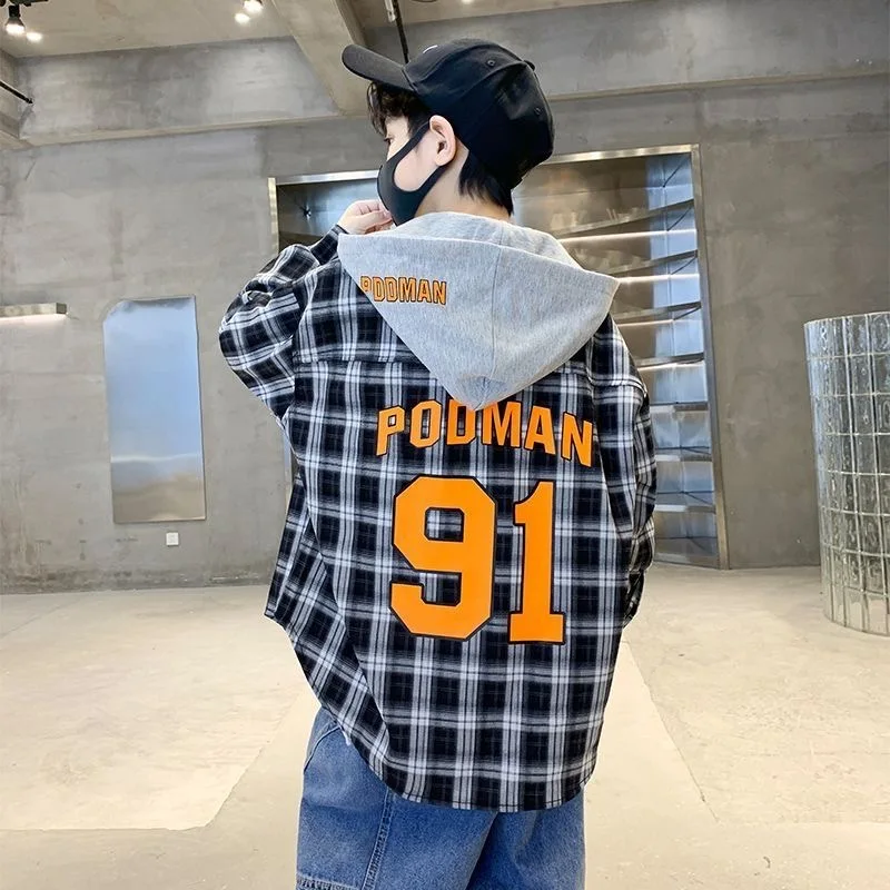 110-170cm Fashion Boys Shirts Long Sleeve School Blouse Loose Boys Cardigan Plaid Shirt For Children Tops Autumn Clothes