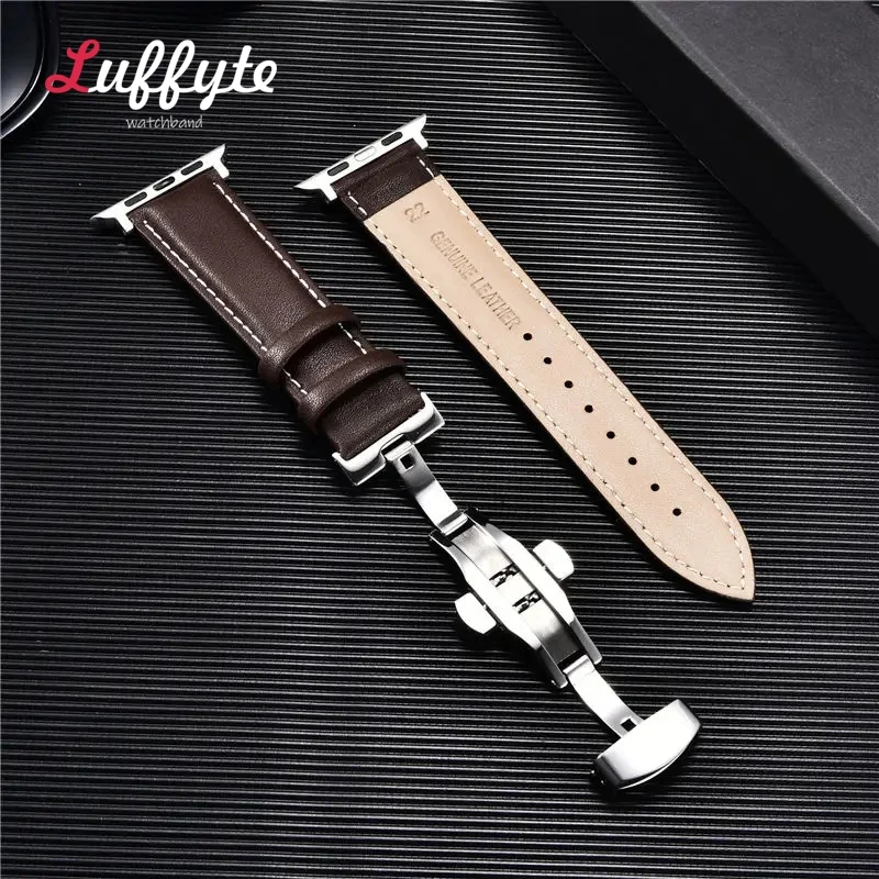 Premium Leather Watch Band with Butterfly Clasp