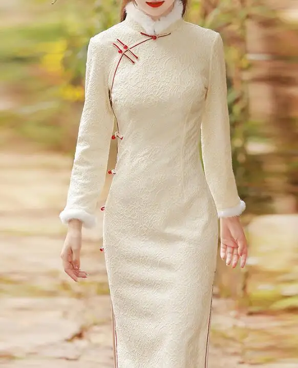 

Women Winter Traditional Cheongsam Chinese Dress Thick Vintage Qipao