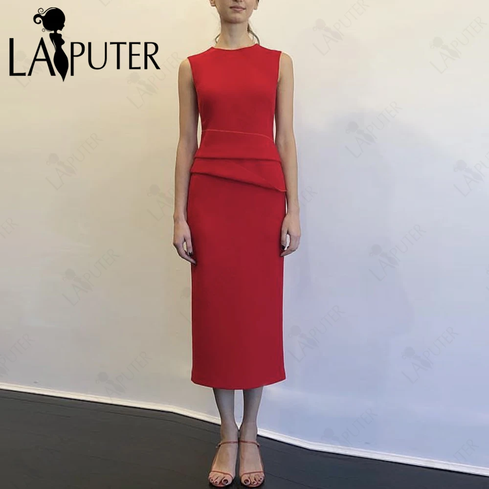 

Женское облегающее вечернее платье, плотное красное платье из крепа с рюшами, стрейчевое платье длиной ниже колена, платье знаменитости без рукавов, женское модное платье для выпускного вечера