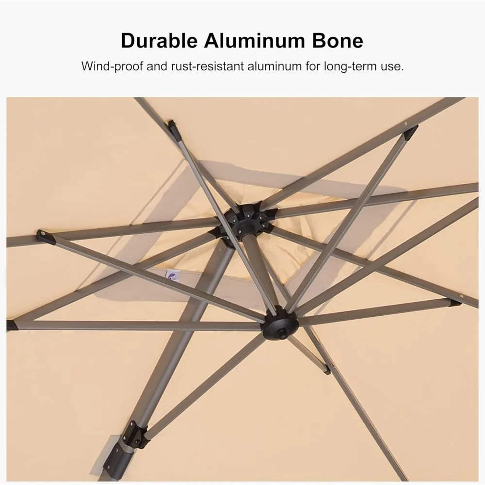 Patio Umbrella with Base Included, 9ft Outdoor Aluminum Cantilever Umbrella with 360° Rotation, Aluminum Large Offse 3