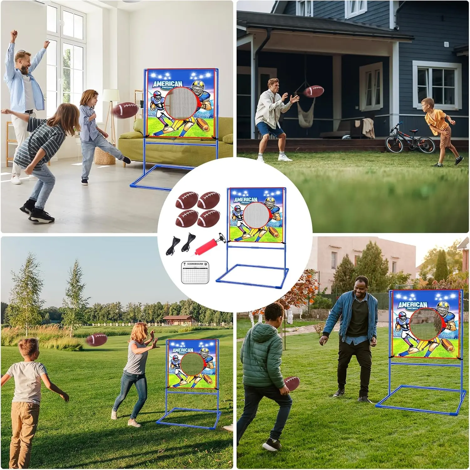 VATOS Rugby US Football Toss Target Games with 4 Inflatable Footballs Indoor Outdoor Sport Toy for Kids Passing Targets Game view 3