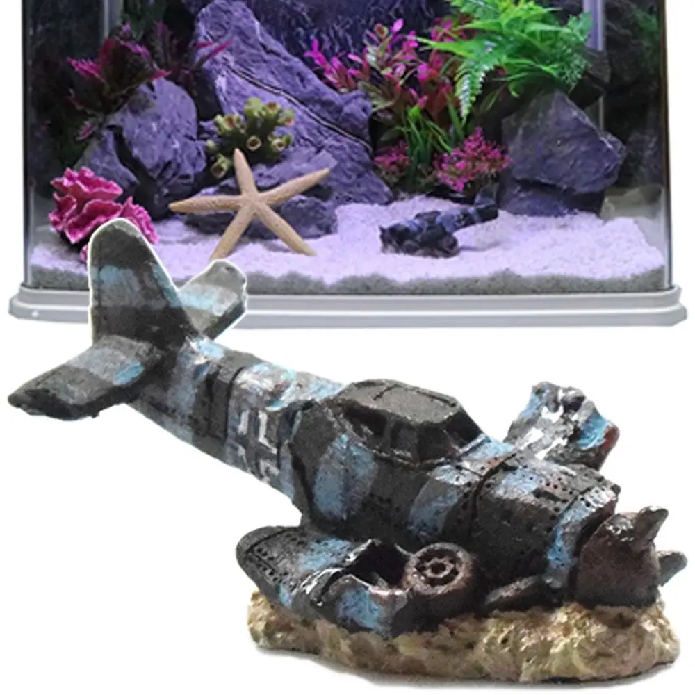 Resin Airplane Wreck Aquarium Ornament Craft Miniature Mini Plane Wreckage Figurine Landscape Making Ornament