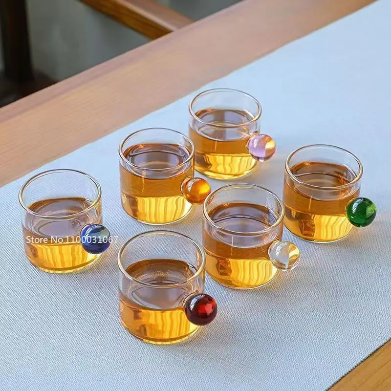 110ml Espresso Cups Small Cups Home Glass Ball Handle Coffee Cup Tea Water Cup Saucer Steak Juice Bucket Table Decor