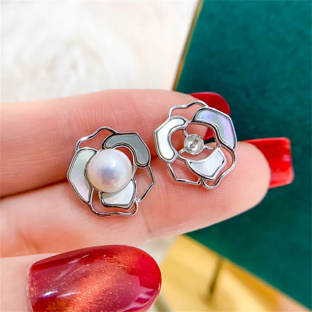 

DIY pearl earrings accessories S925 sterling silver jewelry trendy earrings for women's empty fit 7-8mm beads