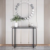 Single Layer Tempered Glass Porch Table - Black Leg Rectangular Console Table - Double Tempered Glass Tea Table 2