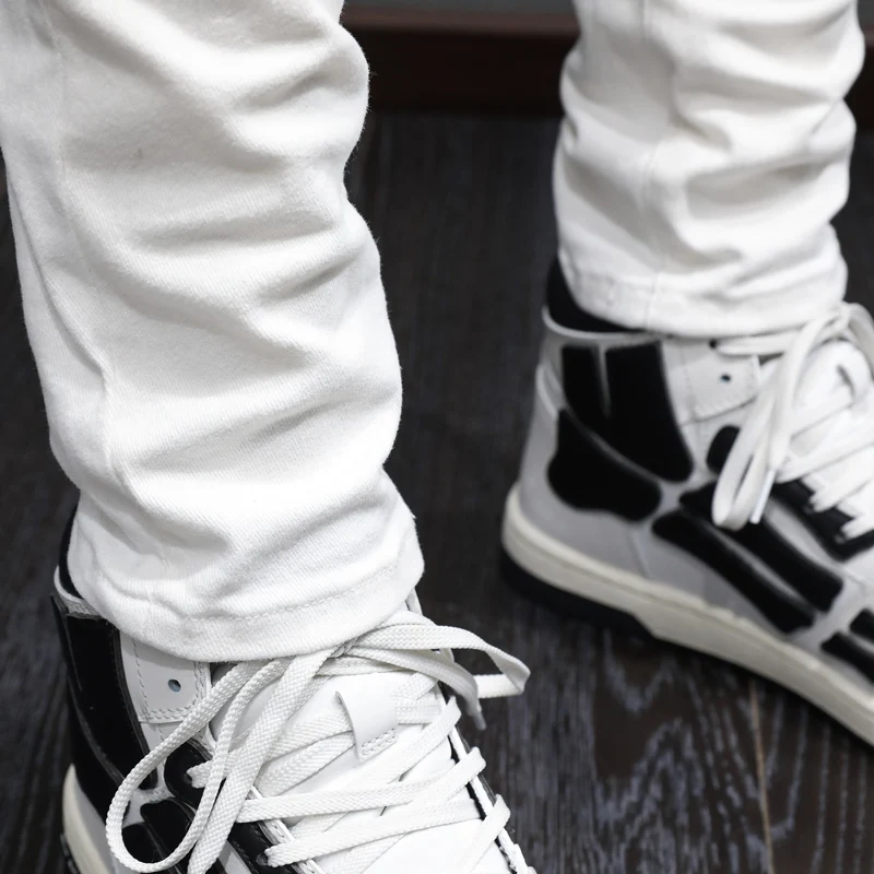 Street Fashion Men Jeans Skinny Punk Trousers White Elastic Stretch Ripped Jeans Men Patched Designer Hip Hop Brand Pants Hombre
