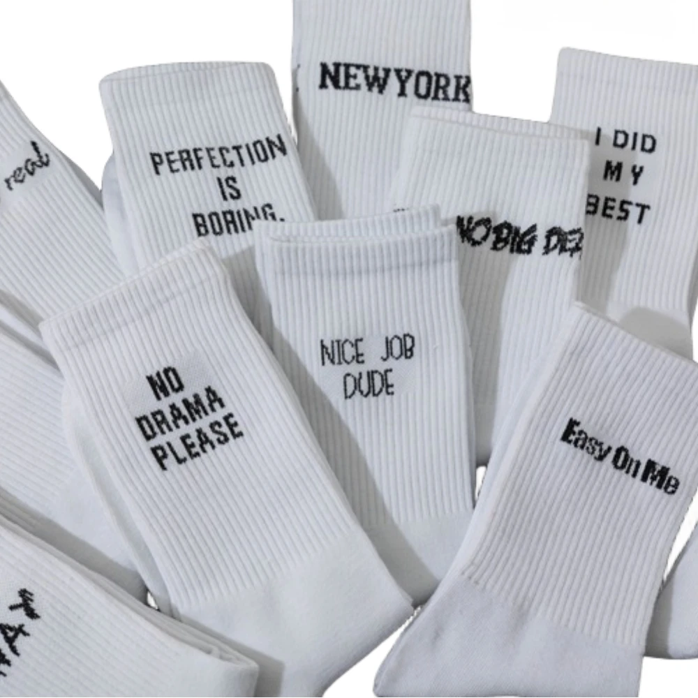 

New Women Letter Jacquard Series White Cotton Socks Street Sports Hip Hop Fashion Men Unisex Sokken Dropship