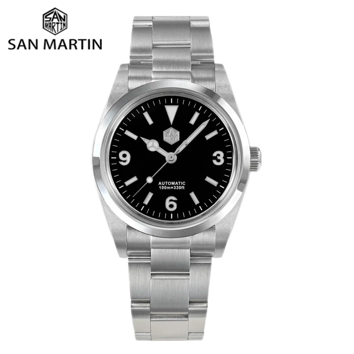 San martin-高級機械式時計,防水,自動巻き,36mm,スポーツ,発光,サファイア,SN0021B-1