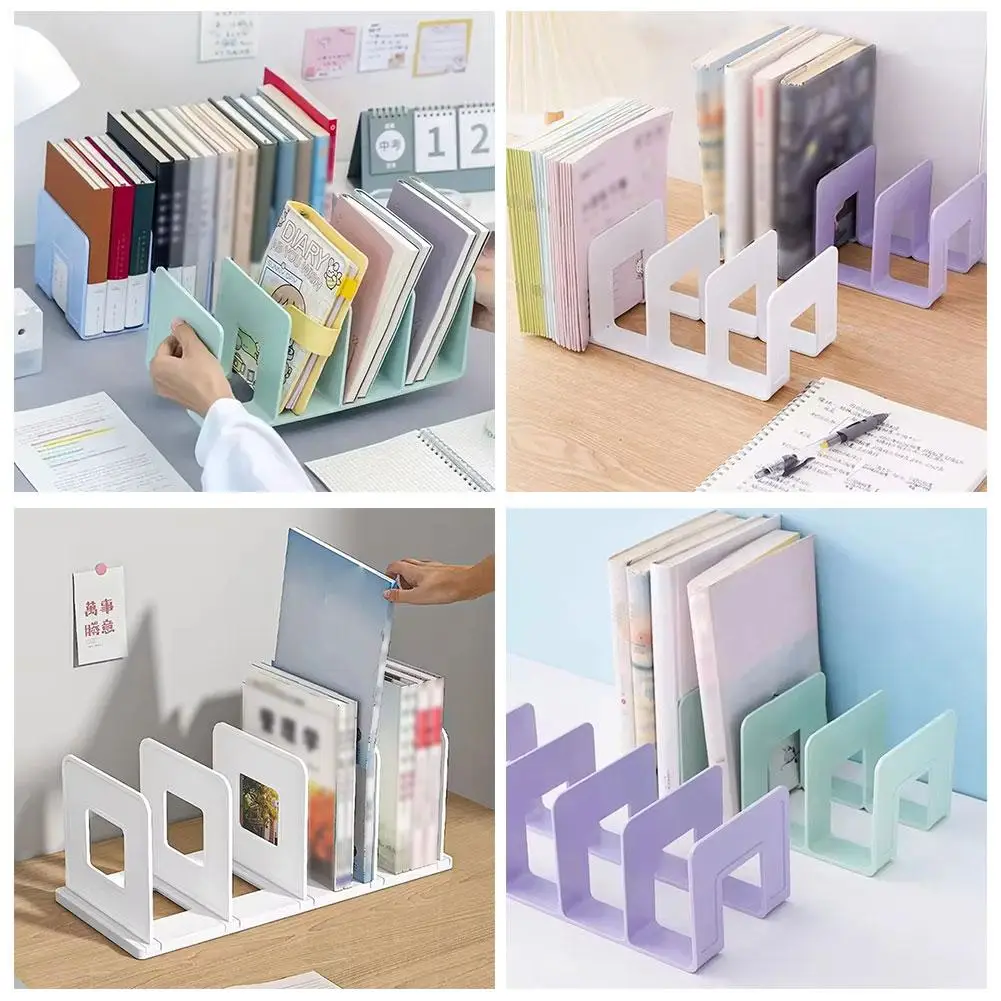 Organizzatore per Libri a 4 Scomparti, Supporto in Plastica per Libri da Scrivania, Divisorio per Libreria, Porta Riviste, Organizzatore per Ufficio e Casa - immagine 3