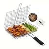 Large Capacity Portable Stainless Steel BBQ Grill Basket with Handle Folding Fish Vegetables Shrimp Cooking Tool