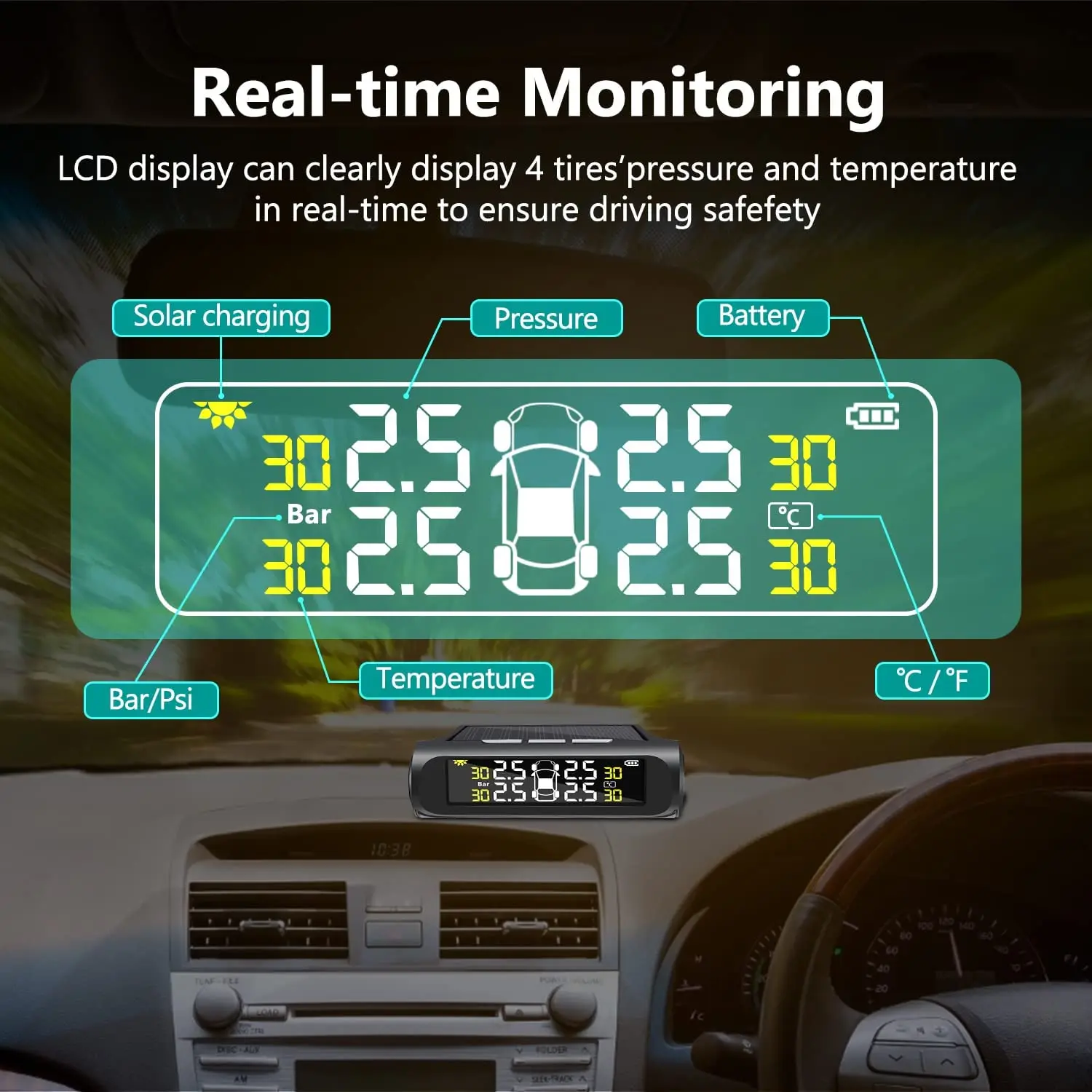 ¾翭 TPMS Ÿ̾ з , ڵ Ÿ̾ з ͸ ý, 4  ܺ , TMPS  (0-51psi)