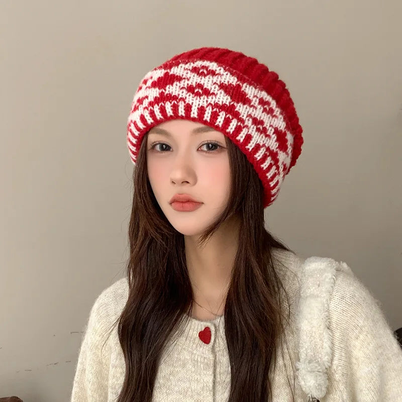 2025 Autumn Winter Hats for Women Woolen Knitted Warm Beanie Cap Outdoor Ladies Girl Crochet Ear Protection Bonnet Hat Gifts