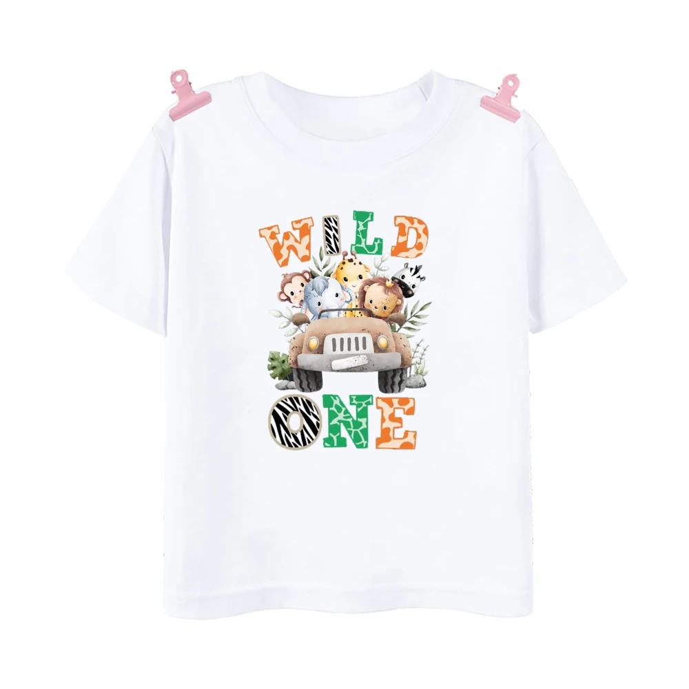 Wild One Animal Printed Family Matching Shirt Jungle Party Dad Mom Sis Bro Kids Look Outfit T-shirt Birthday Family Clothes Tops 4