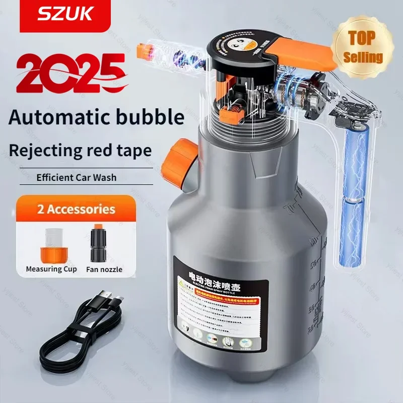 SZUK Electric Foam Sprayer, Handheld Professional 2L Snow Foam Cannon Motorized Rechargeable Car Wash Sprayer for Car Cleaning