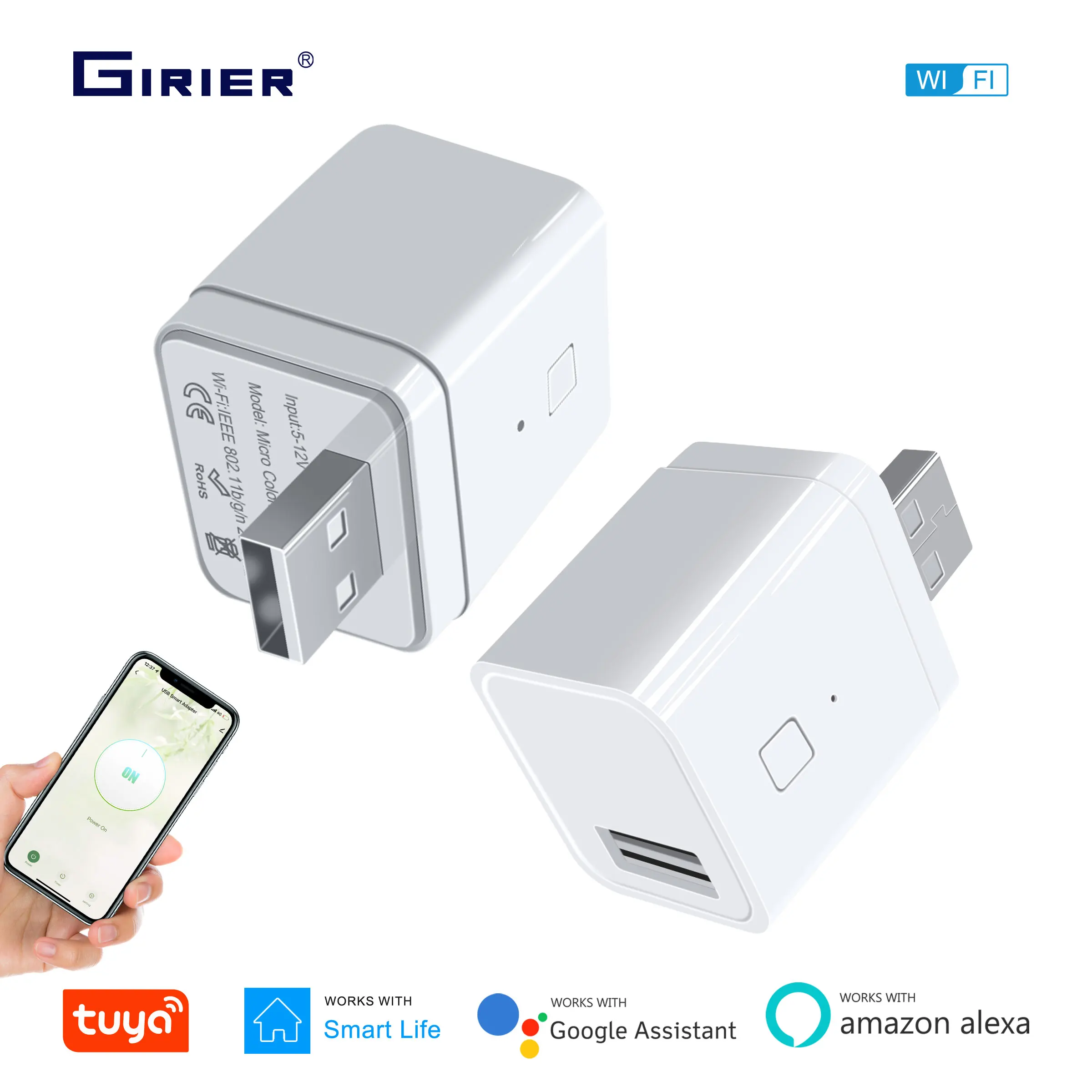 GIRIER Tuya Smart Micro USB Adaptor Switch 5V WiFi Mini USB