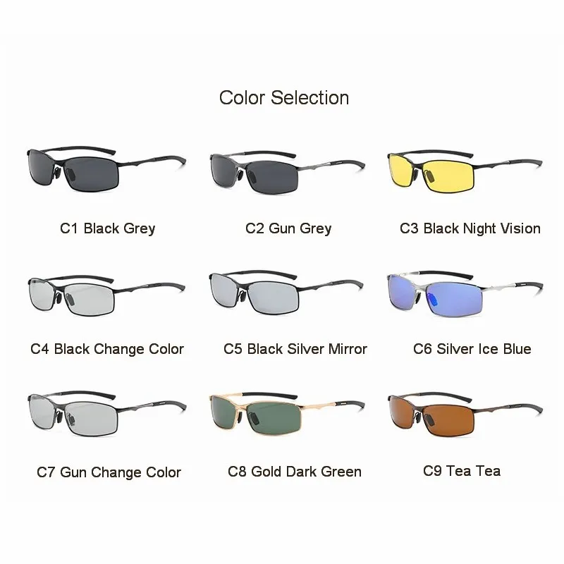 Rectangle Metail Frame Polarized Sunglasses Men Brand Designer Color Changing Sun Glasses Driving Oculos de sol UV400