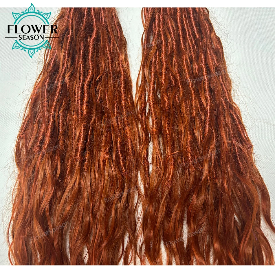 #350 Ginger Crochet Boho Locs With Human Hair Curls Body Wave Orange Colored Pre Looped Crochet Locs Hair Extensions for Women