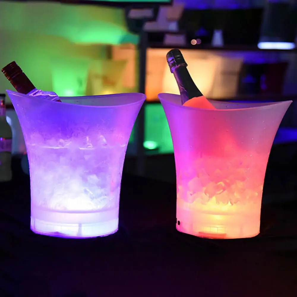 1Pc 5L Ice Bucket with LED Colorful KTV Bars Wine Champagne Beer Cooler Barware Waterproof PP Whiskey Ice Bucket Bar Accessories ice bucket