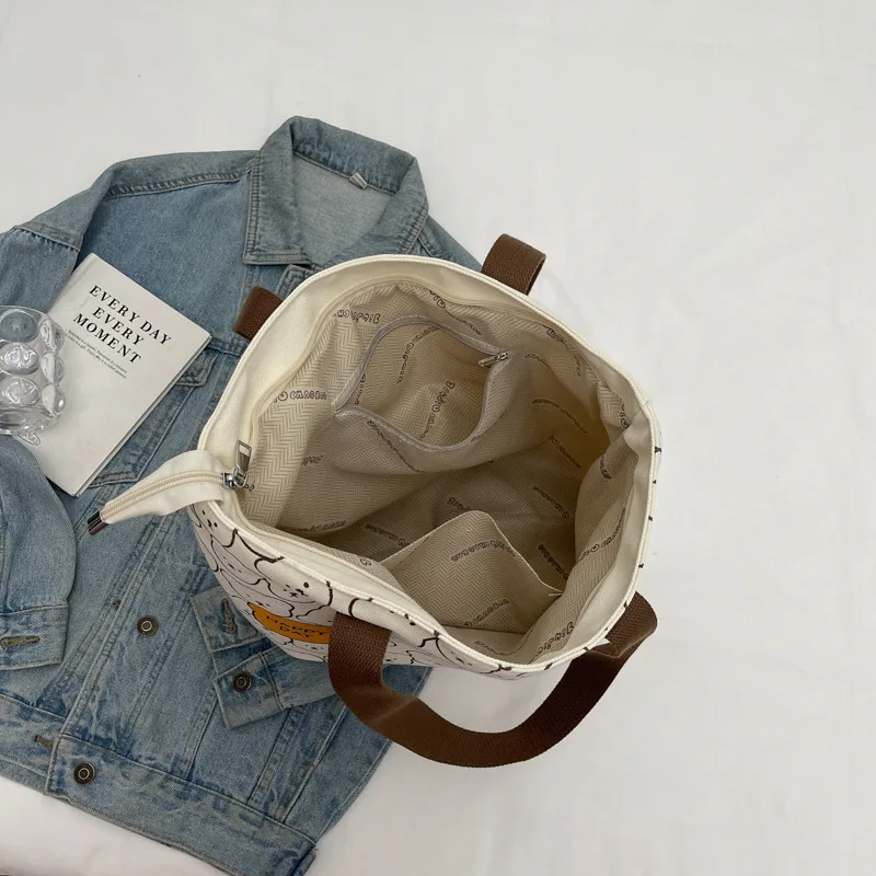 High Quality Thickened Canvas Tote Bag, Large Capacity Bear Pattern Handbag Women Stylish Shoulder Bag Campus Students Schoolbag