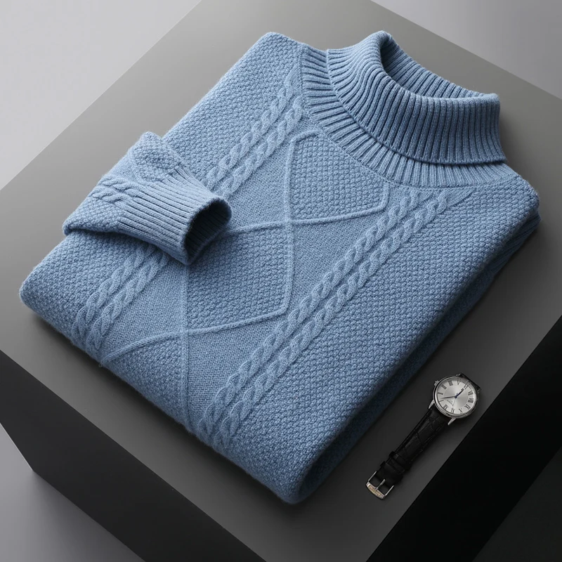 Men's Autumn Winter High Neck Sweater Pure Woolen Sweater Knitted Pullover Long Sleeve Thickened Loose Business Casual Top  2023 3