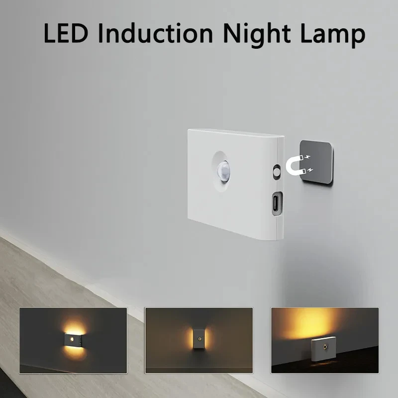 LED Motion Sensor Light Wireless LED Night Light Type C Rechargeable Night Light Cabinet Wardrobe Lamp Staircase For Kitchen LED