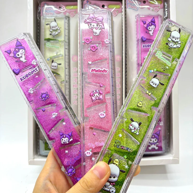 12pcs-Sanrio-Stationery-Ruler-20cm-Trapezoidal-Oil-Flowing-Sand-Ruler ...