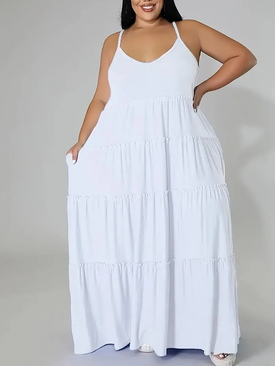 Wmstar Plus Size Women Dresses for Women Wholesale Casual and Comfortable Summer Orange Long Dress Strappy Design Dropshopping