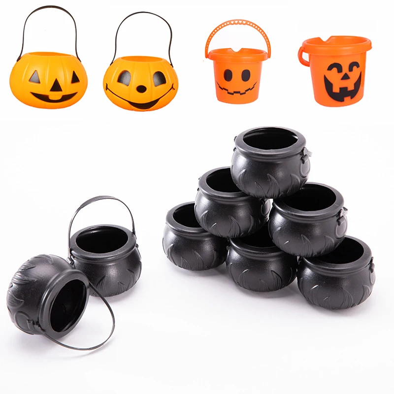 

8pcs Mini Halloween Candy Bucket Pot Witch Skeleton Cauldron Holder Jar Trick or Treat Halloween Party Decoration Props Kids Toy