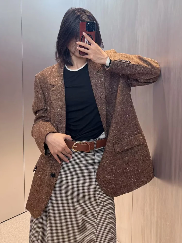 2025 Vintage Women's Blazer Jacket Chic Fashion Twill Single-Breasted Blazers Casual Coat Female Loose New Outerwear