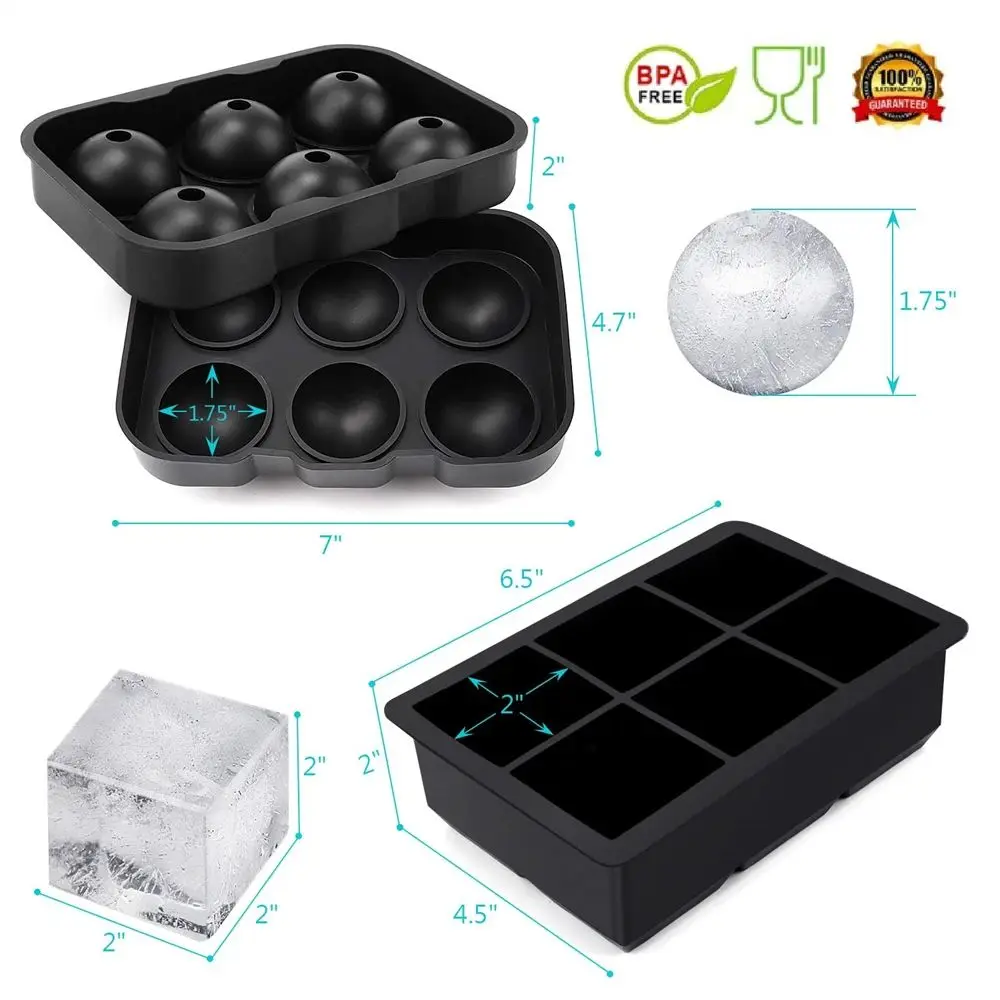 Ice Cube Mold Silicone Black Large Ice Cube Trays with Lid for Freezer Whiskey Bar Party