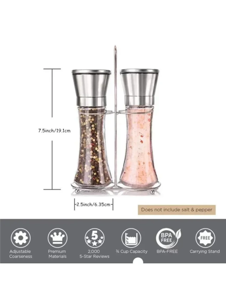 Description Picture 4 of item180/200ML Pepper Grinder Glass Stainless Steel Spice Bottle Salt Pepper Mill Manual Spice Grinder Mill Home Kitchen Supplies