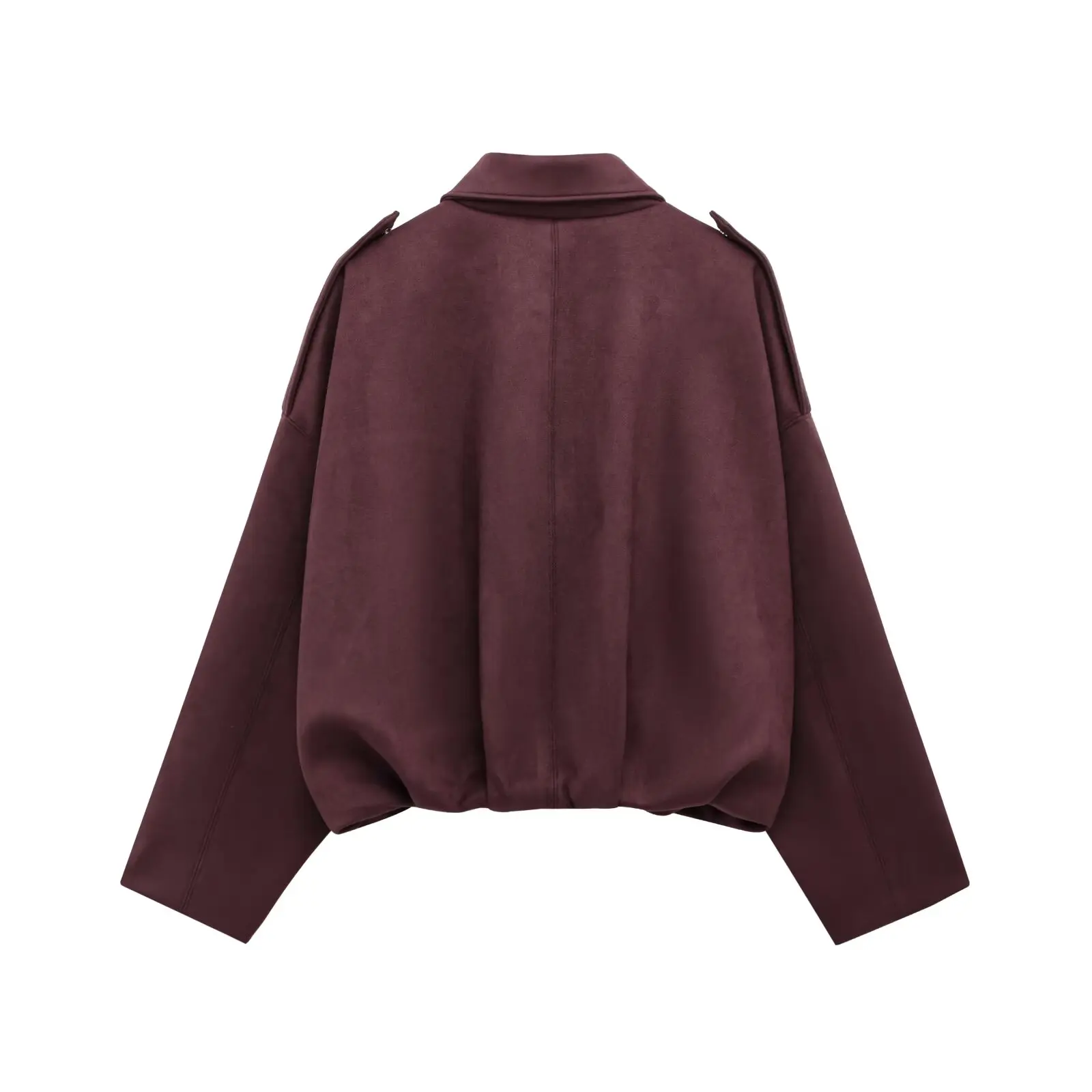Frau High Street Lange Ärmel Wildleder Textur Drehen-unten Kragen Zipper Elastische Jacken Frühling Feste Mäntel Frau Trendy – Detail 4