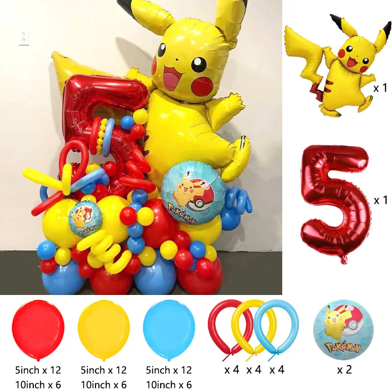 Cartoon Pikachu Themen-Folienballons Set Latexballons Kindergeburtstag Partydekoration Zahlenballons Zubehör Geschenke – Detail 5