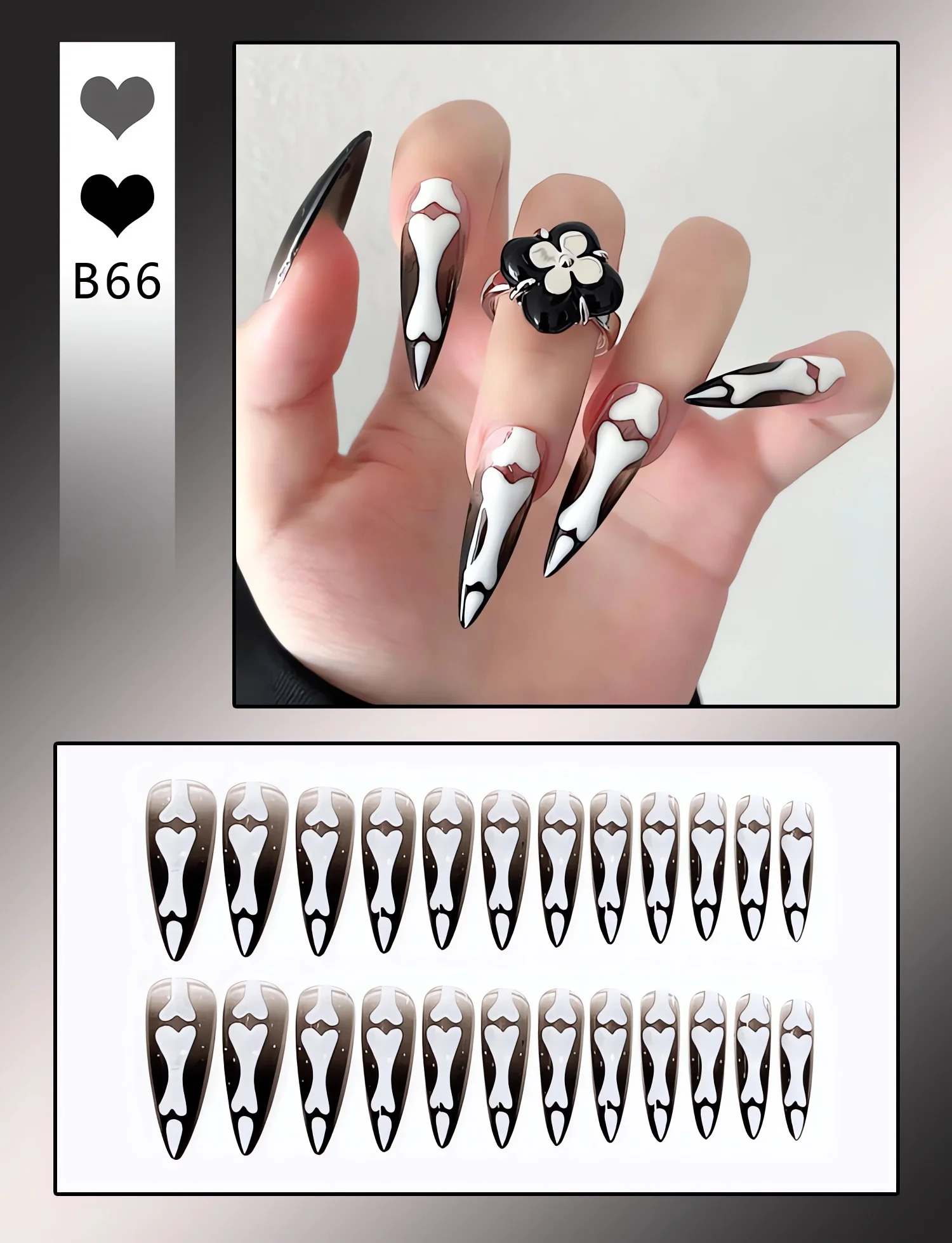 Simple French Fake Nails for All Saints' Day Apparition Almond Sweet False Nails with Glue Full Cover Artificial Press On Nail 2