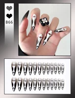 Simple French Fake Nails for All Saints' Day Apparition Almond Sweet False Nails with Glue Full Cover Artificial Press On Nail 2